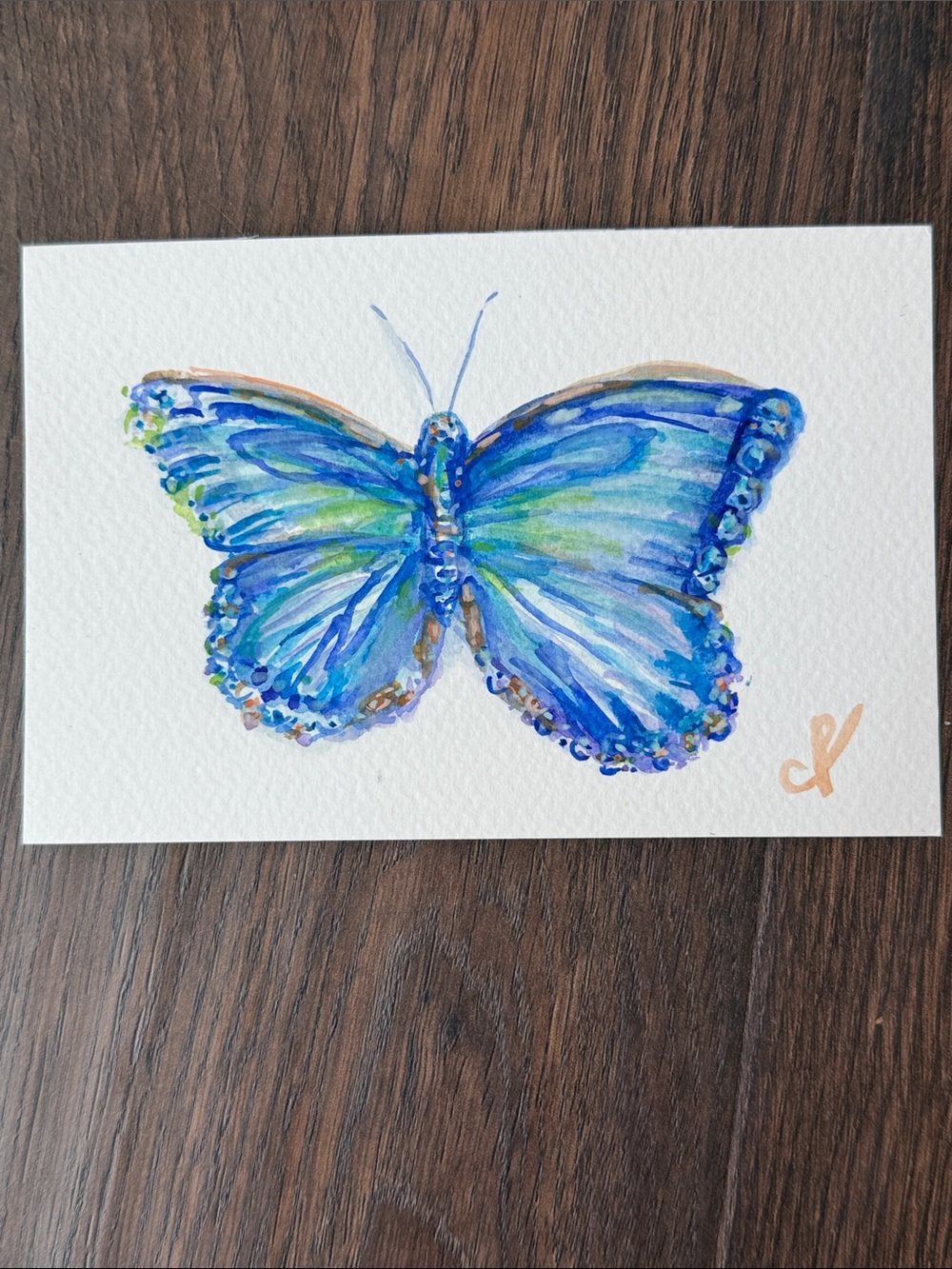 Original, one-of-a-kind Art - Blue Butterfly Watercolor